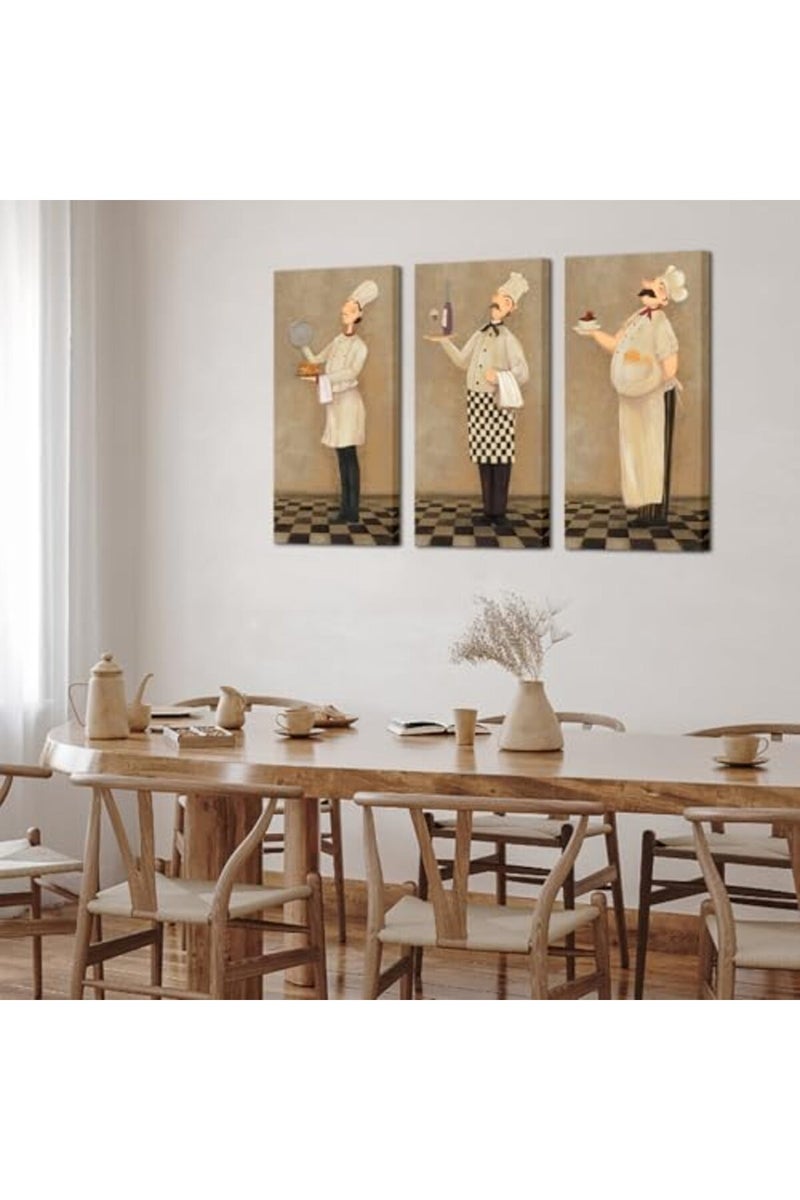 iHAPPYWALL ALAYRA Funny French Chef Vintage Poster Print, 3 Pieces Kitchen Wall Decor Pictures Stretched and Framed for Kitchen Dining Room Chef Restaurant, Ready to Hang 16x32inchx3pcs - Image 4