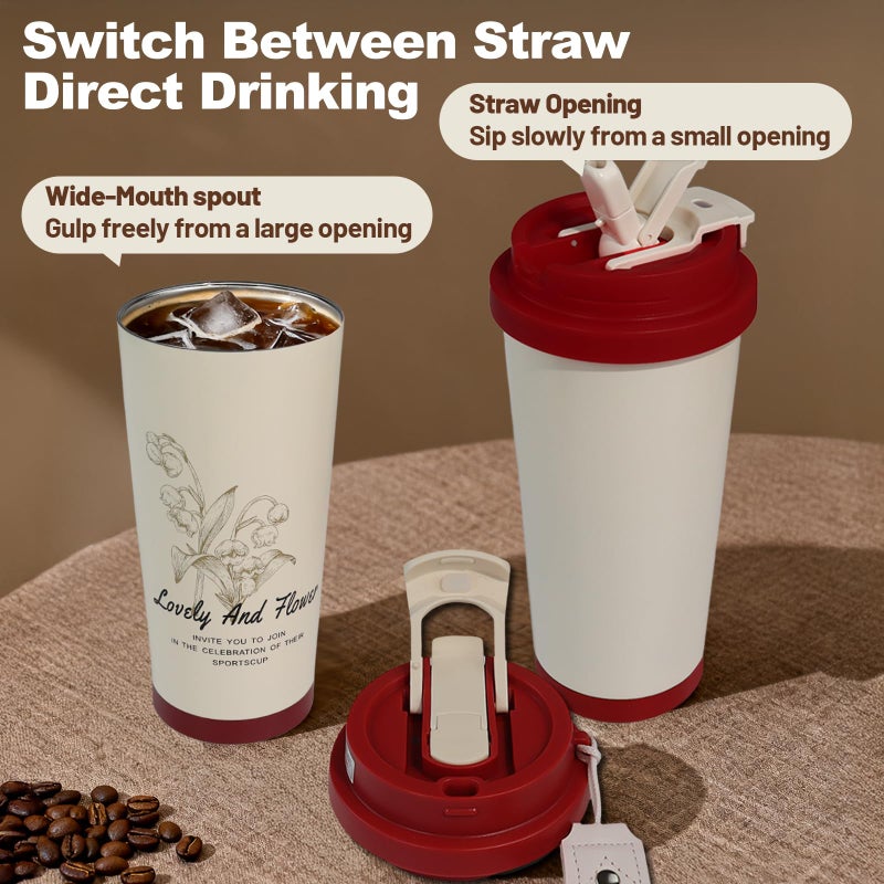 DITOSH Insulated Coffee Tumbler 17.9oz 530ml Travel Coffee Mug 316 Stainless Steel Dual Drink Openings Leakproof Lid Reusable Insulated Coffee Mug Hot and Cold Ideal Travel Mug for Coffee Lover Daily - Image 4