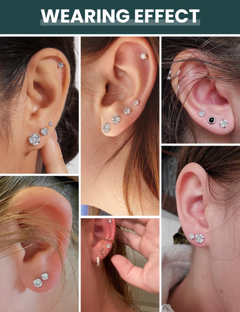 WSSXC 6 Pairs Stud Earrings Set, Hypoallergenic Cubic Zirconia 316L Earrings Stainless Steel CZ Earrings 3-8mm (Steel color) - Image 2