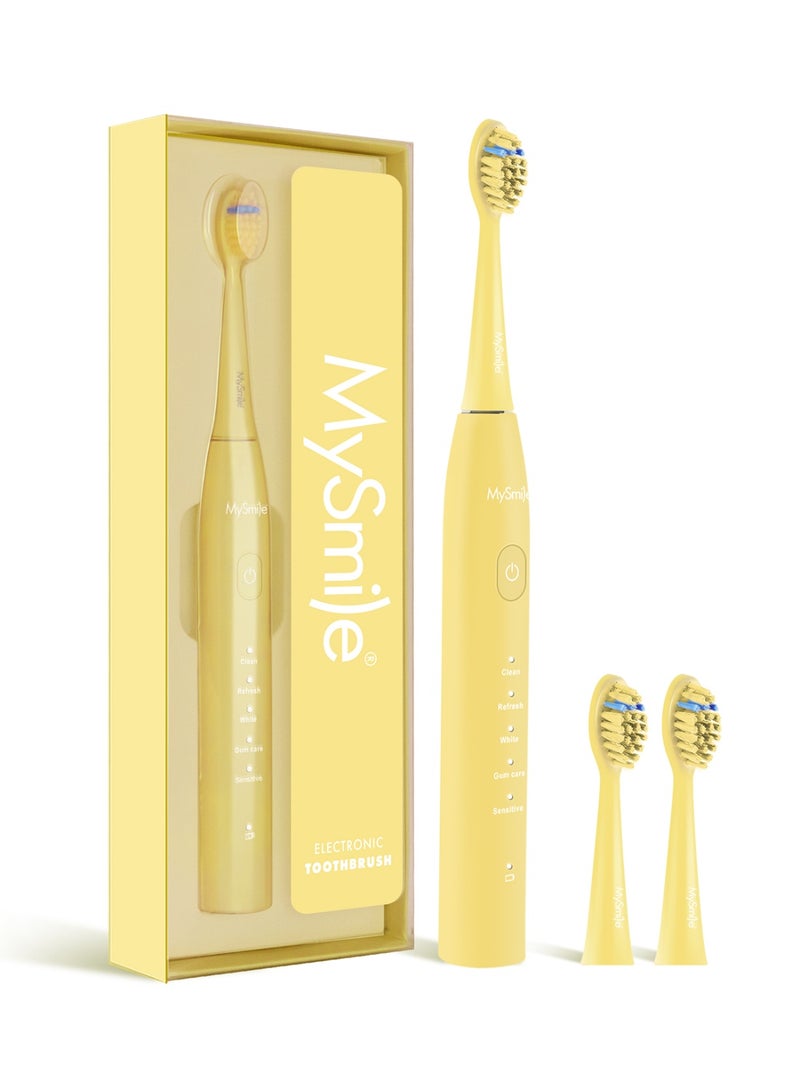 MySmile DY156 Electric Toothbrush for Adults, Rechargeable and Portable Sonic Toothbrush with 3 Brush Heads, Smart 2-Minute Timer and 5 Modes, 45,000 RPM, One Charge Lasts 60 Days (Yellow, Medium Size) - Image 1