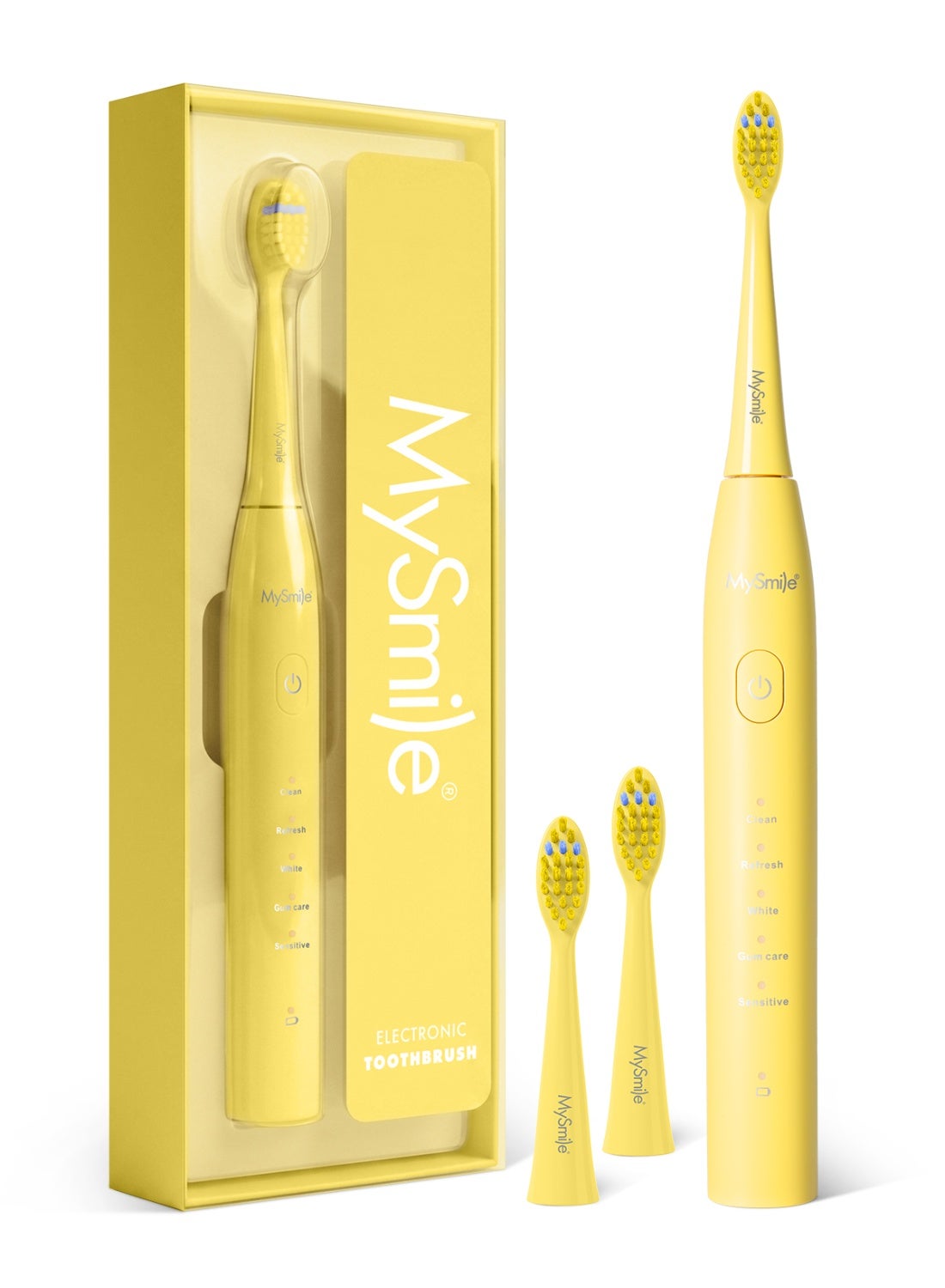 MySmile DY156 Electric Toothbrush for Adults, Rechargeable and Portable Sonic Toothbrush with 3 Brush Heads, Smart 2-Minute Timer and 5 Modes, 45,000 RPM, One Charge Lasts 60 Days (Yellow, Medium Size)
