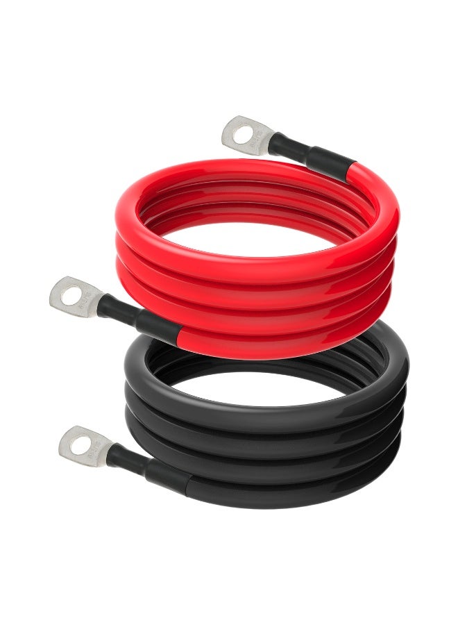 6 AWG Battery Cables 6 Gauge Battery Power Inverter Cable with 5/16 Inch Tinned Copper Lugs Both Ends for Solar Marine Boat RV Car Motorcycle 2 pcs (3FT) - Image 1