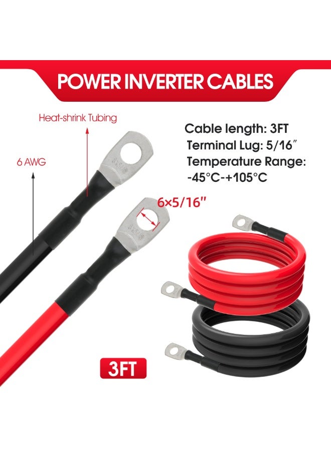 6 AWG Battery Cables 6 Gauge Battery Power Inverter Cable with 5/16 Inch Tinned Copper Lugs Both Ends for Solar Marine Boat RV Car Motorcycle 2 pcs (3FT) - Image 2