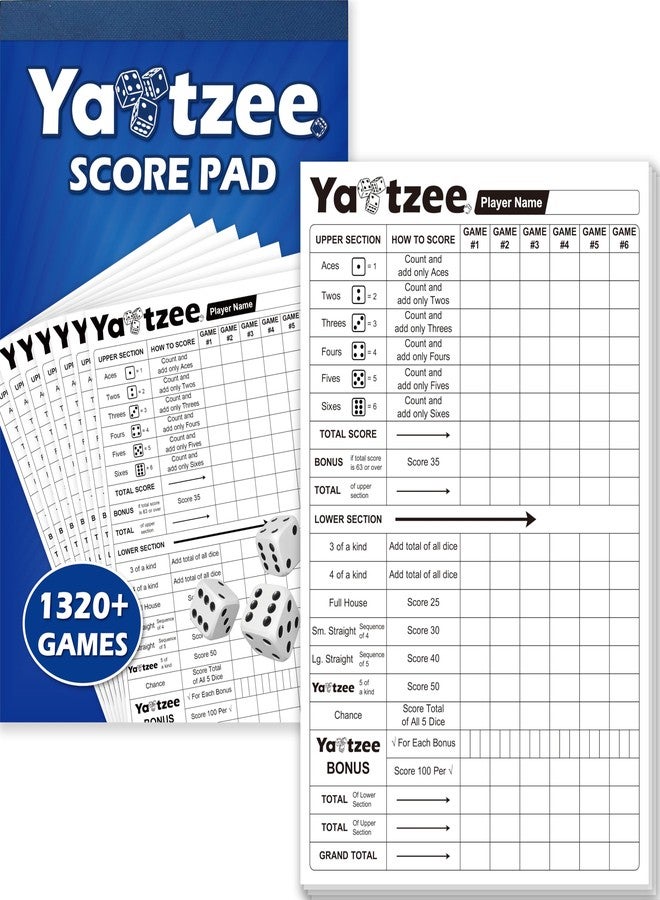Gethelud 110 Sheets Score Pad for Yahtzee, 220 Tear-Off Pages Score Pad Large Print Score Keeper, Compatible for Yahtzee and Yardzee (6” x 9”) - Image 1