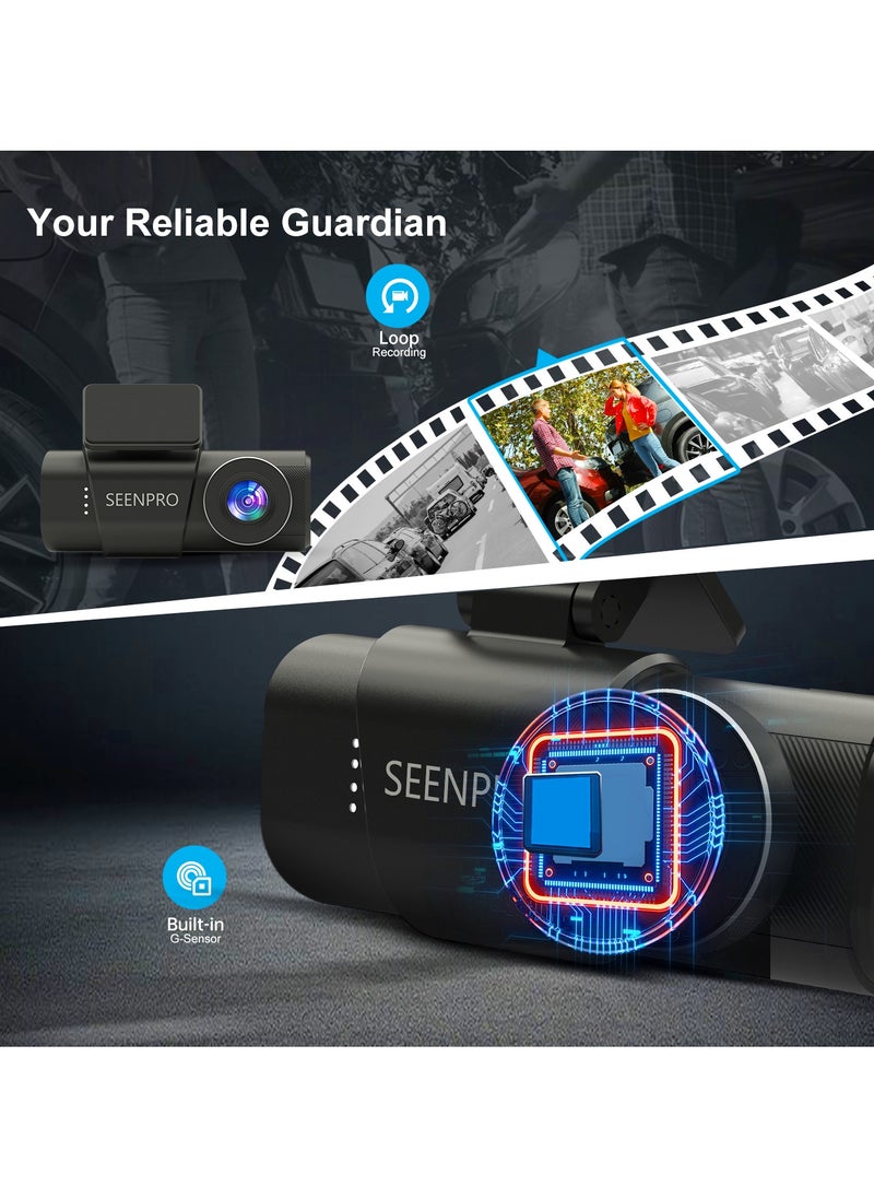 SEENPRO - 4K Dash Cam, Dash Camera Front and Rear, Include 128GB Card, Built-in Wi-Fi, 170° Wide Angle, Night Vision, HDR, G-Sensor, 1.47” Screen, Parking Mode, Loop Recording, App Control - Image 1