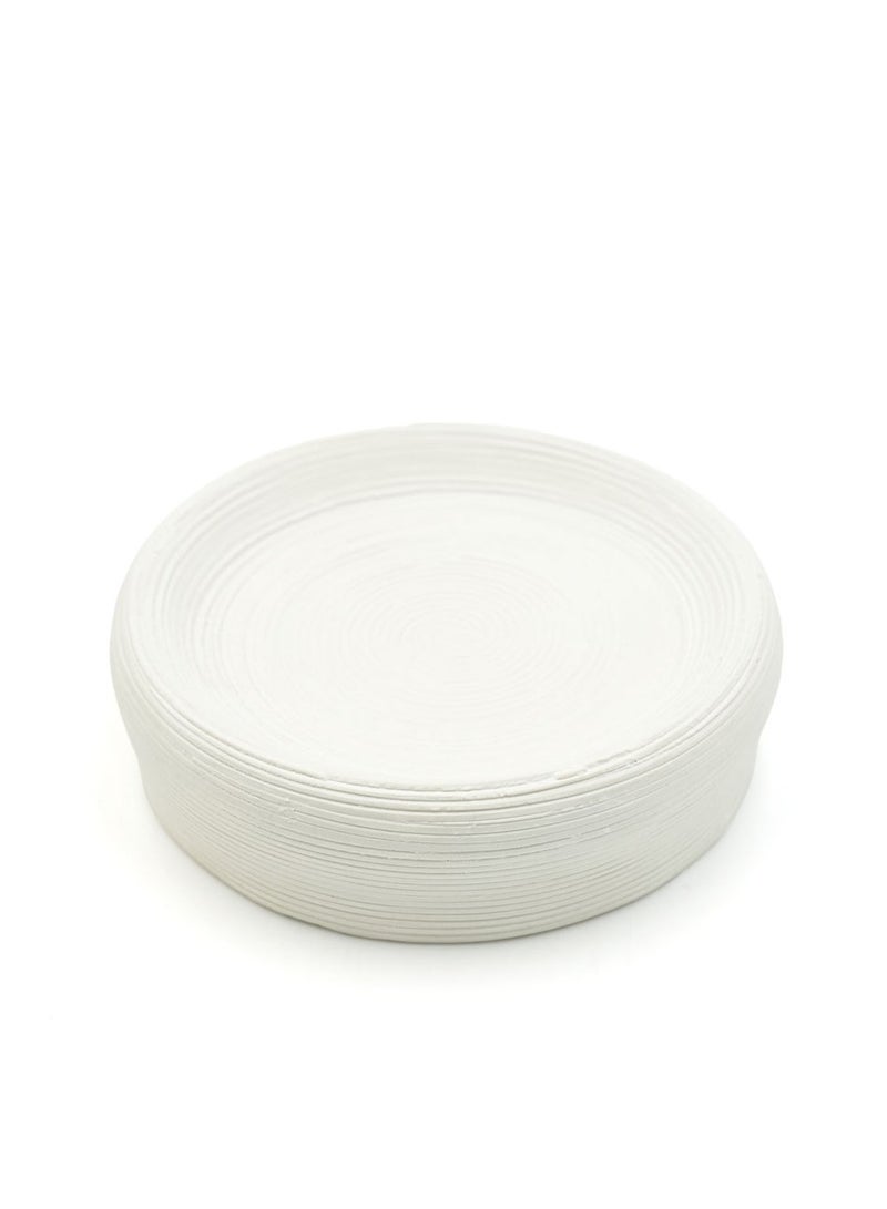 بيرام مجموعة بحركة بيضاء لخدمات الحمام برام 5 قطع تصميم خزفي ذو نسيج طبيعي مع موزع صابون حاملة فرشاة أسنان كوب حاملة متعددة الاستخدامات وصحن صابون (حامل صابون) - Image 1