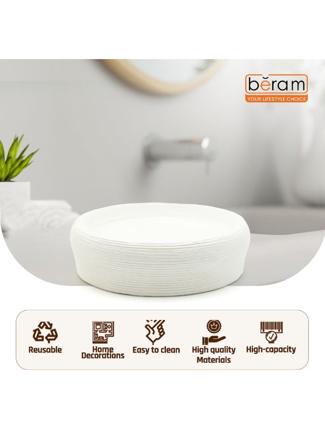 بيرام مجموعة بحركة بيضاء لخدمات الحمام برام 5 قطع تصميم خزفي ذو نسيج طبيعي مع موزع صابون حاملة فرشاة أسنان كوب حاملة متعددة الاستخدامات وصحن صابون (حامل صابون) - Image 2