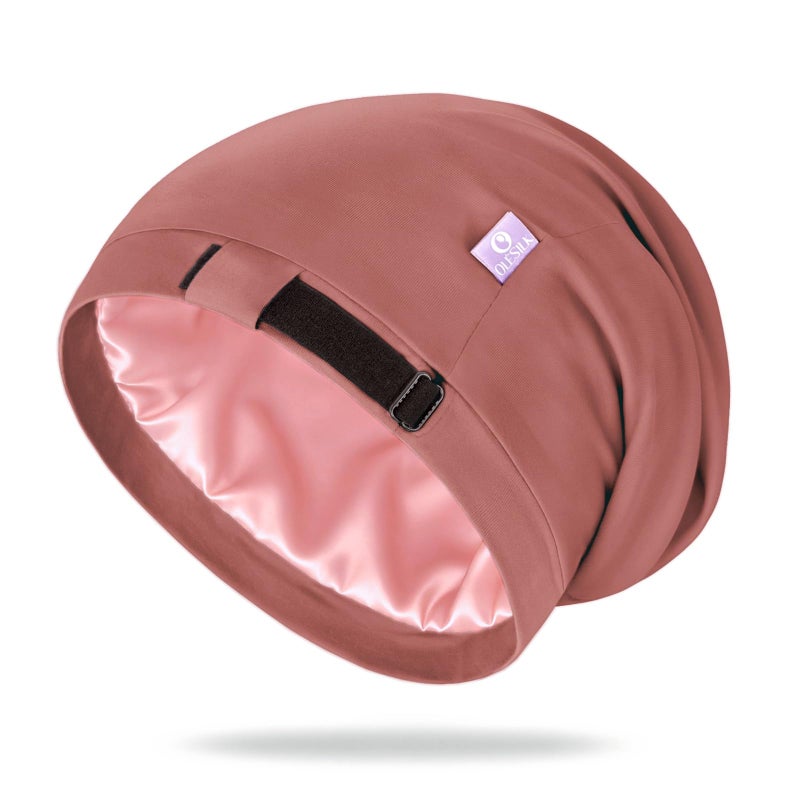 OLESILK 100% Mulberry Silk Bonnet for Sleeping Women, Silk Hair Wrap for Sleeping, Silk Sleep Bonnet for Women&Men, Real Silk, Not Satin, Reddish Brown - Image 1