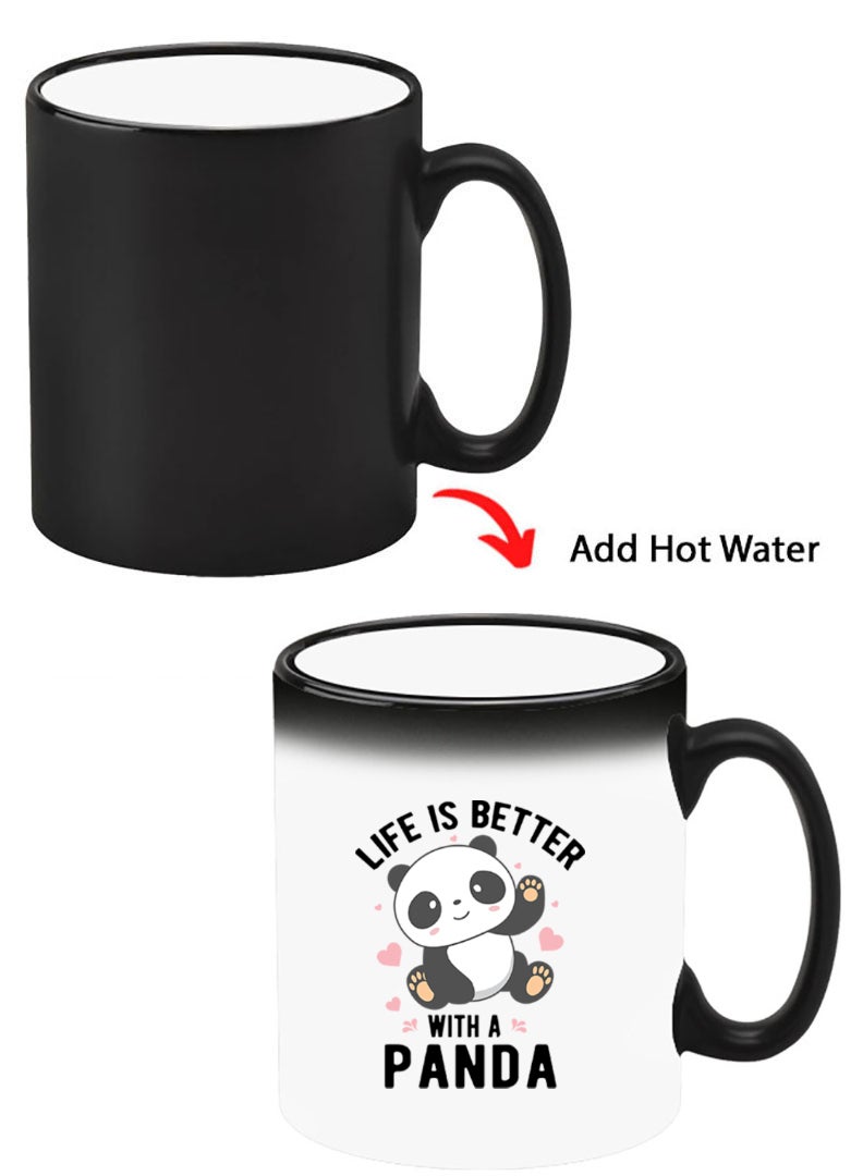 Theodor Color Changing Heat Sensitive Ceramic Mug, Image Revealed When HOT Liquid is Added! Life is better with panda black - Image 1
