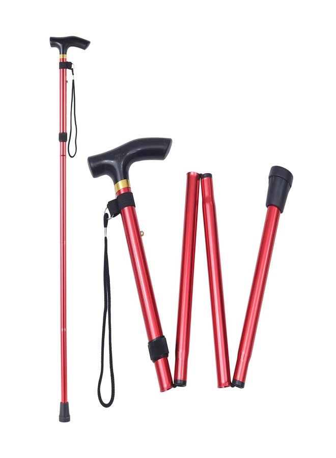 Folding Walking Cane for Seniors, 5-Level Adjustable Height Lightweight Aluminum Walking Stick, Portable Travel Cane with Anti-Slip Tip, Foldable Mobility Aid for Men Women (Red) - Image 1