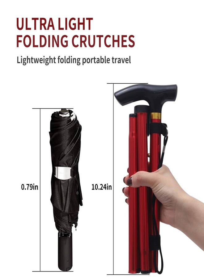 Folding Walking Cane for Seniors, 5-Level Adjustable Height Lightweight Aluminum Walking Stick, Portable Travel Cane with Anti-Slip Tip, Foldable Mobility Aid for Men Women (Red) - Image 2