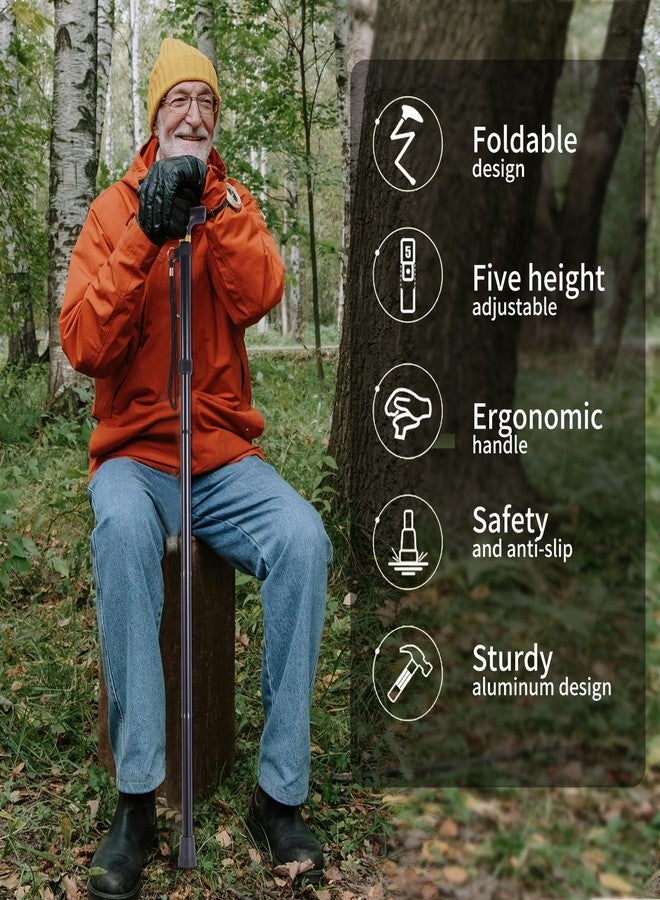 Folding Walking Cane for Seniors, 5-Level Adjustable Height Lightweight Aluminum Walking Stick, Portable Travel Cane with Anti-Slip Tip, Foldable Mobility Aid for Men Women (Red) - Image 5