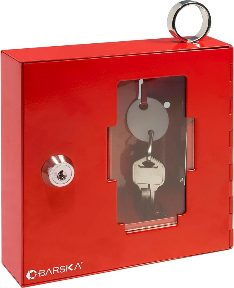 BARSKA Barska Red Key Lock Breakable Glass Window Alarm Emergency Key Storage Lock Box with Attached Hammer for Home and Business - Image 1