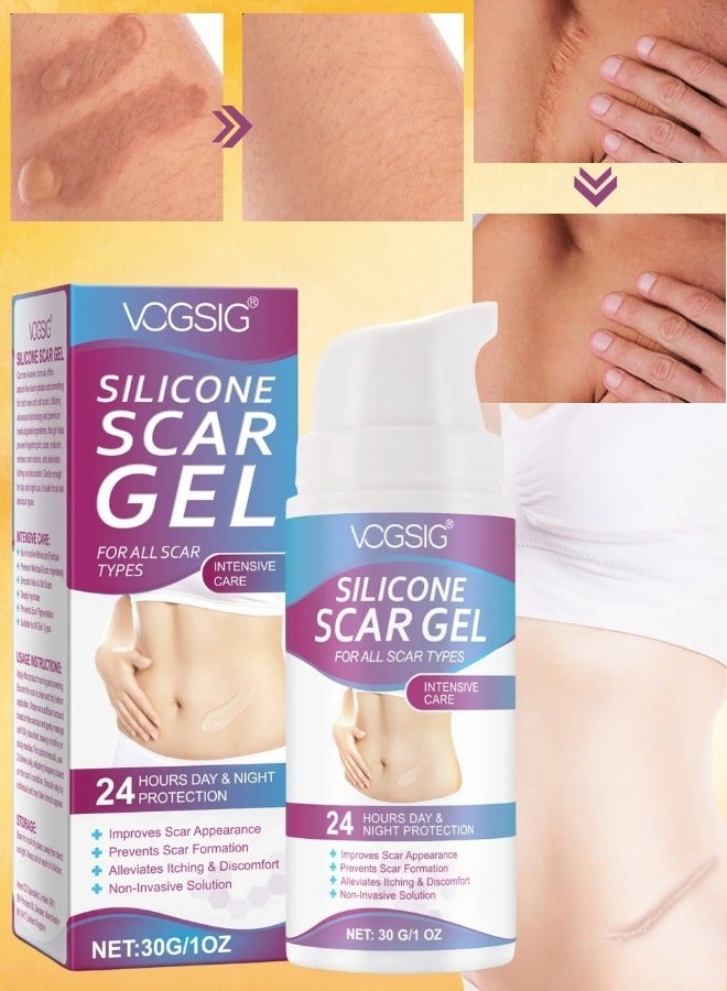 VOGSIG Silicone Scar Gel for Damaged Skin Dead Skin Elimination Surgery Scar Burns Acne Scars and Pregnancy Lines Deeply Moisturize Hydrates Smooths New and Old Scars Scar Removal Cream Gel 30g - Image 1