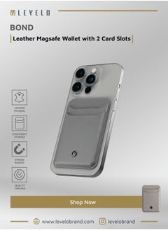 LEVELO Bond Genuine Leather Magsafe Wallet - Grey  - Image 2