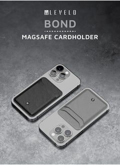 LEVELO Bond Genuine Leather Magsafe Wallet - Grey  - Image 3
