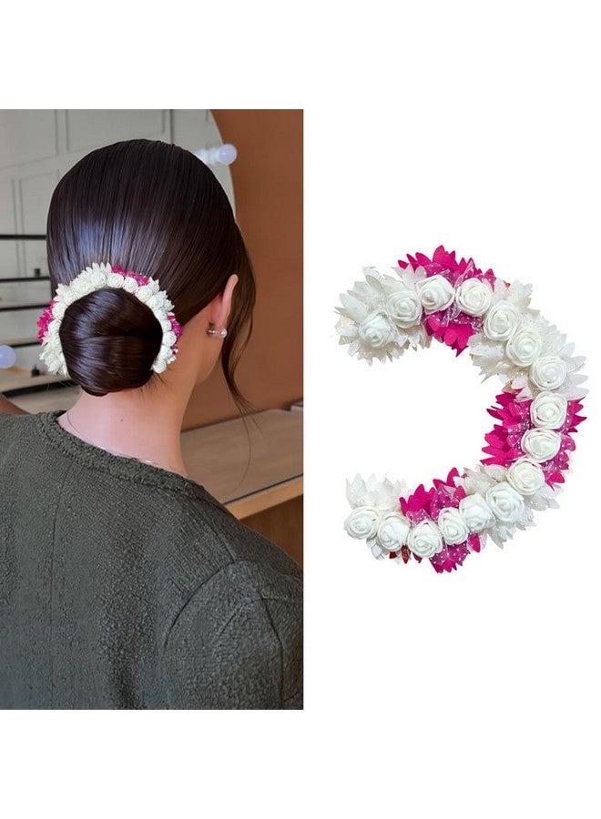 BLUSHIA Artificial Bridal Rose Petal Flower Tiara Gajra Hair Juda For Women Floral Hair Bun Accessories | Suitable for Indian Wedding/Marriage (Pink) - Image 1