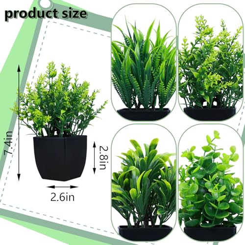 GREENTIME 4 Pack Fake Plants in Black Pot Mini Artificial Eucalyptus Potted Plant Small Faux Grass Greenery Potted for Indoor Home Office Farmhouse Bathroom Table Decoration - Image 2