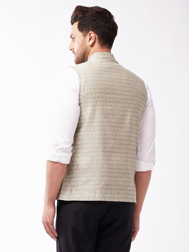 VASTRAMAY Men's Grey Silk Blend Nehru Jackets_VASMJ105BG_36 - Image 4