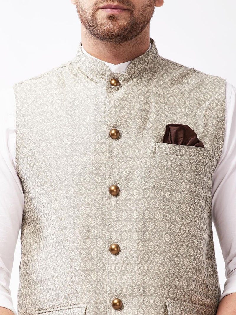 VASTRAMAY Men's Grey Silk Blend Nehru Jackets_VASMJ105BG_36 - Image 5
