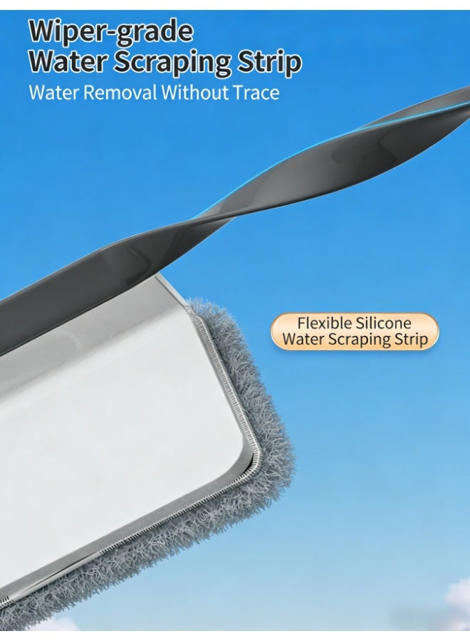 فرشاة تنظيف متعددة الوظائف 3 في 1 - لوحة بعرض 27 سم، عمود قابل للتمديد من الفولاذ المقاوم للصدأ، ممسحة مثبتة على الحائط للحمام والأرضيات والنوافذ والزجاج - لا تترك أثراً للماء ولا تسبب تشابك الشعر - Image 4