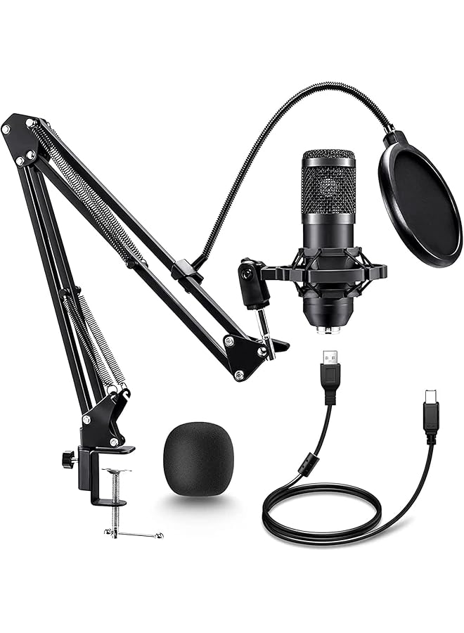 إيروريكس ميكروفون ألعاب USB للكمبيوتر الشخصي لبث البودكاست، ميكروفون احترافي مكثف كهربائي 192 كيلو هرتز 24 بت مع مجموعة شرائح صوتية وذراع قابل للتعديل لبث البودكاست في الاستوديو والغناء - Image 1