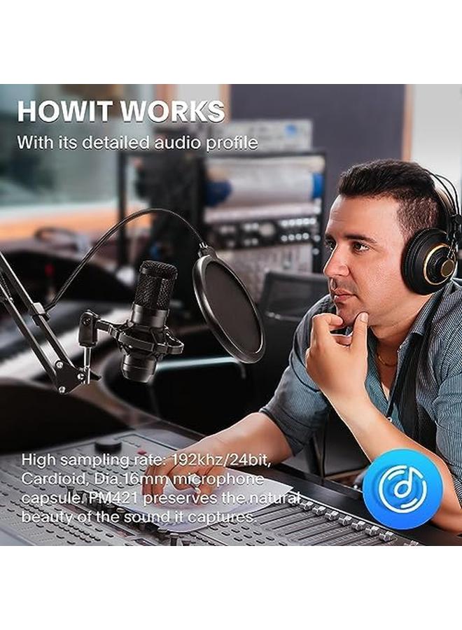 إيروريكس ميكروفون ألعاب USB للكمبيوتر الشخصي لبث البودكاست، ميكروفون احترافي مكثف كهربائي 192 كيلو هرتز 24 بت مع مجموعة شرائح صوتية وذراع قابل للتعديل لبث البودكاست في الاستوديو والغناء - Image 4