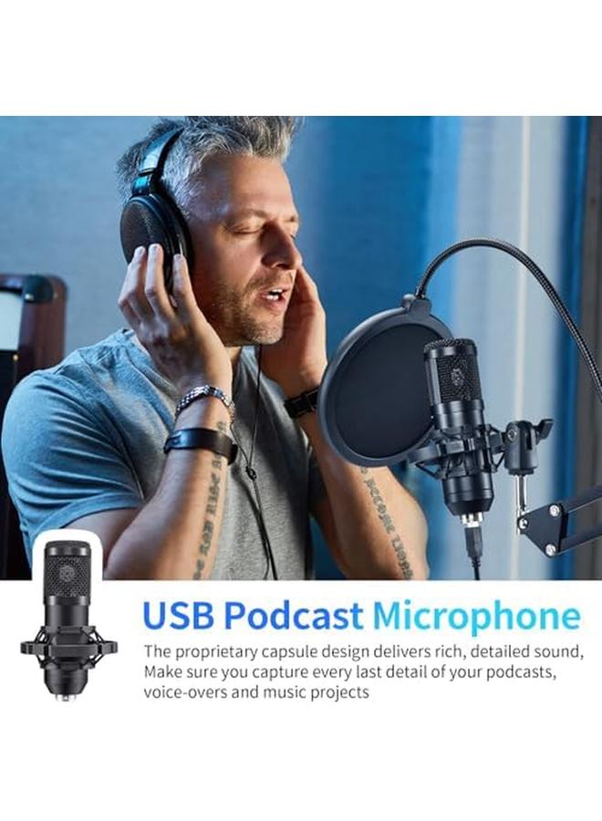 إيروريكس ميكروفون ألعاب USB للكمبيوتر الشخصي لبث البودكاست، ميكروفون احترافي مكثف كهربائي 192 كيلو هرتز 24 بت مع مجموعة شرائح صوتية وذراع قابل للتعديل لبث البودكاست في الاستوديو والغناء - Image 5