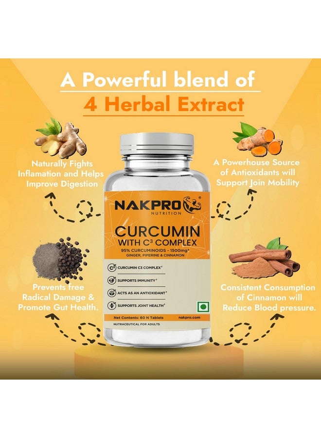 NAKPRO أقراص نك برو الكركمين مع البيبيرين و 95% من الكركمينويد، 60 قرص نباتي | مكمل مضاد للالتهابات مع الكركم، مستخلص جذور الزنجبيل - Image 5