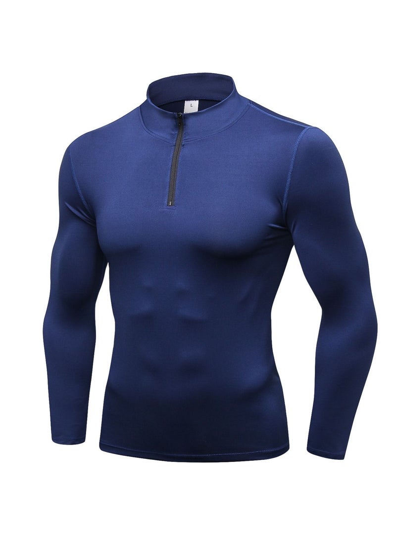 NIBEMINENT Men Quick Dry Breathable Long Sleeve Shirt Dark Blue - Image 1