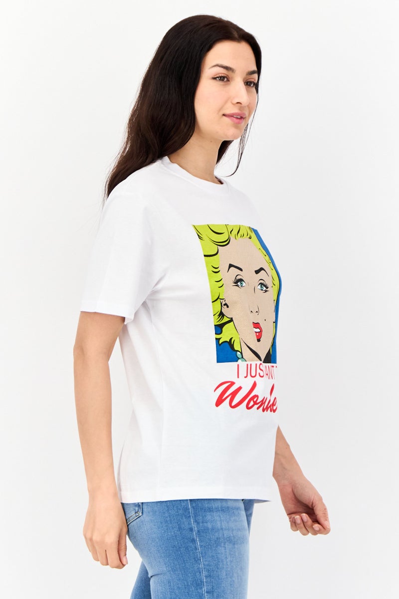 Marilyn Monroe Women Oversized Fit Crew Neck Short Sleeves Graphic Print T-Shirt, White - Image 3