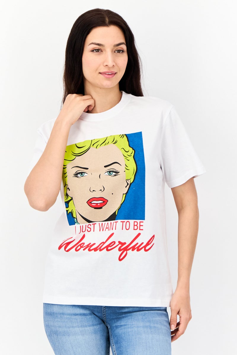 Marilyn Monroe Women Oversized Fit Crew Neck Short Sleeves Graphic Print T-Shirt, White - Image 1