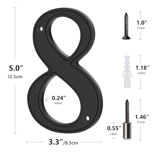 Emotionlite House Numbers 8, Emotionlite House Address Numbers, Black Large Modern House Numbers for Outside, Metal Mailbox Number, 5" Zinc Alloy Style - Image 5