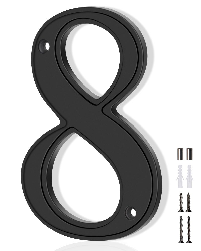 Emotionlite House Numbers 8, Emotionlite House Address Numbers, Black Large Modern House Numbers for Outside, Metal Mailbox Number, 5" Zinc Alloy Style - Image 1