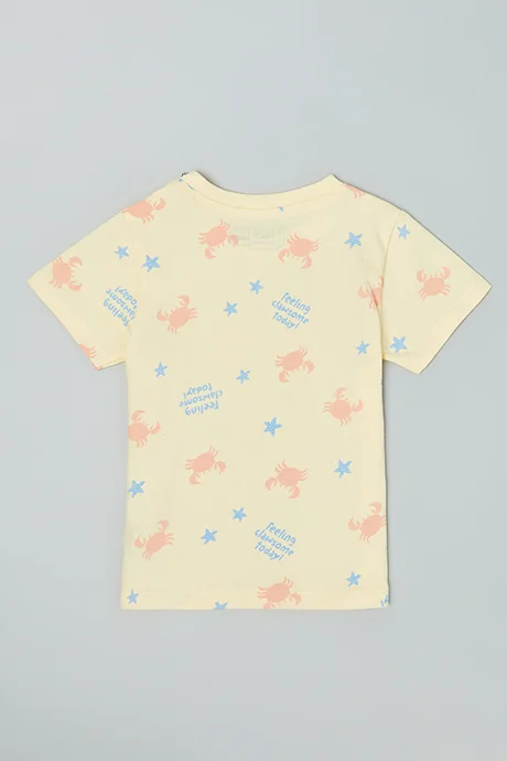 أر أند بي Printed T-Shirt with Crew Neck and Short Sleeves