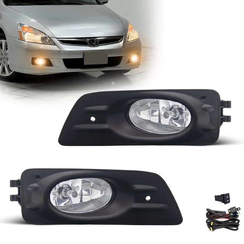 SPIEGEER Fog Lights Assembly for 2006 2007 Honda Accord Sedan 4 Door Replacement Kit with Wiring and Switch H11 12V 55W Halogen BulbsClear Lens