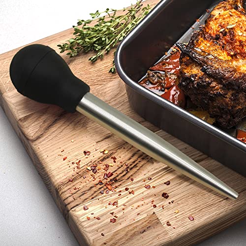 KAYCROWN Stainless Steel Turkey Baster Commercial Grade Quality Rubber Bulb Including 2 Marinade Injector Needles and Brush for Easy Clean Up - Image 2
