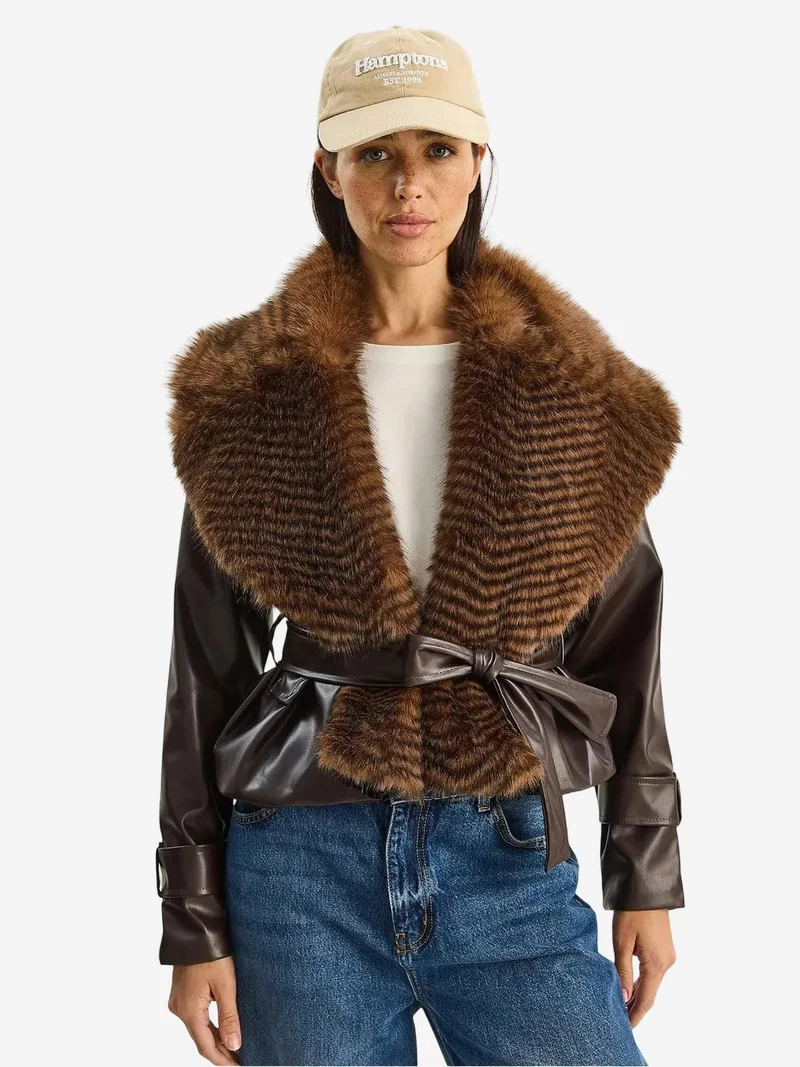 بيانكو لوتشي جاكيت جلد صناعي من لوكسي بياقة فرو صناعي