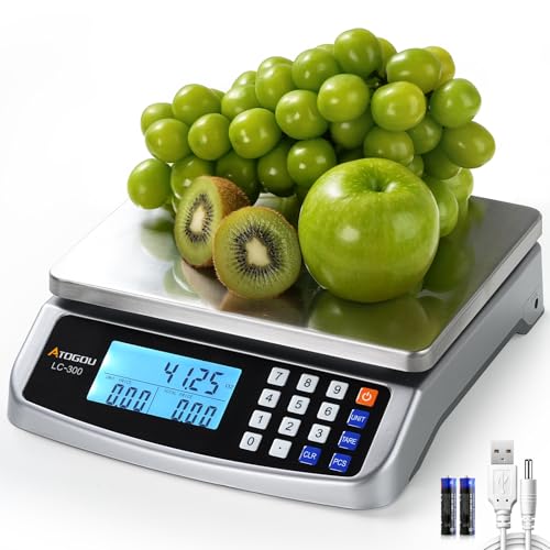 Atogou 110lb Food Scale Commercial Kitchen Scale with Price Computing Plugin Usable 005oz1g 304 Stainless Steel for Cooking Vegetables Farm Industry Counting LC300 Silver - Image 1