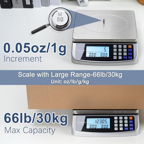 Atogou 110lb Food Scale Commercial Kitchen Scale with Price Computing Plugin Usable 005oz1g 304 Stainless Steel for Cooking Vegetables Farm Industry Counting LC300 Silver - Image 3