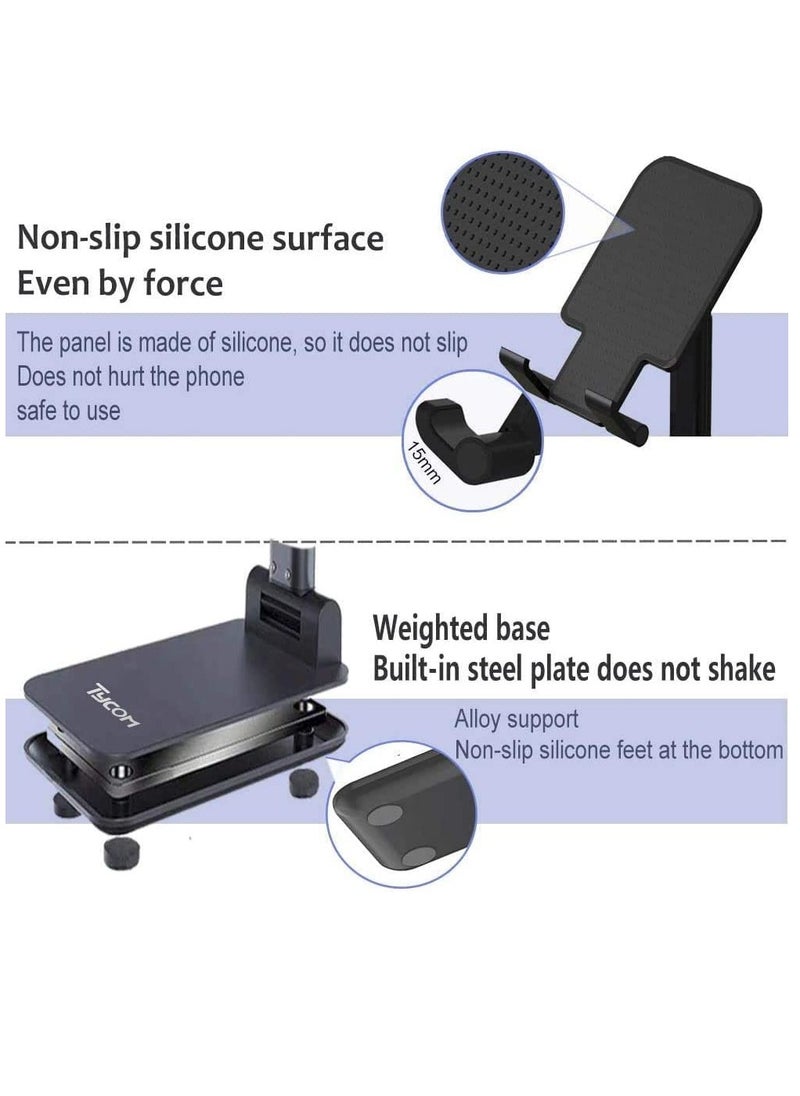 TYCOM Cell Phone Stand Adjustable phone holder for Desk Foldable Desktop Tablet Stand Holder Double Adjustable Mobile stand Phone Tablet Holder Black.  - Image 2