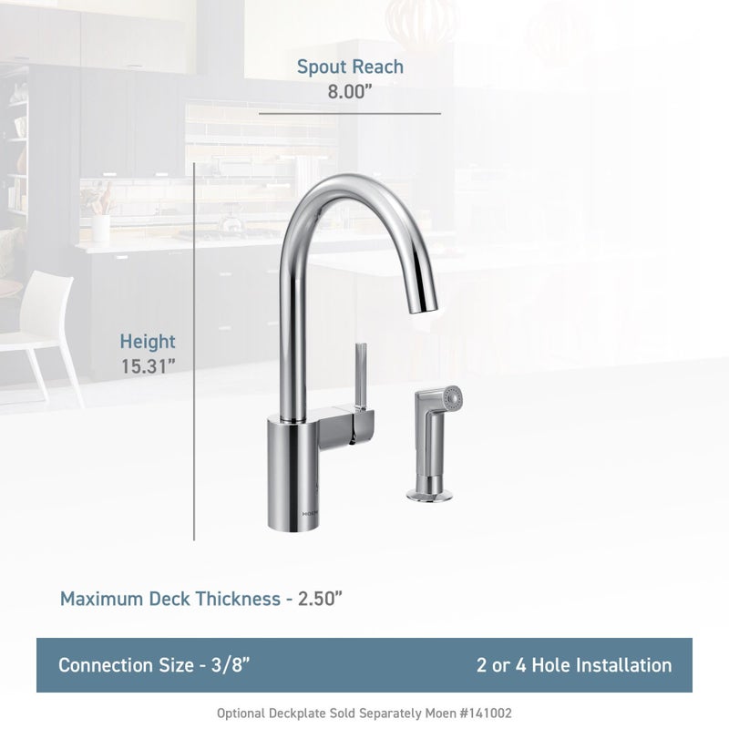 Moen 7165SRS Align One-Handle High-Arc Modern Kitchen Faucet with Side Spray, Spot Resist Stainless - Image 3