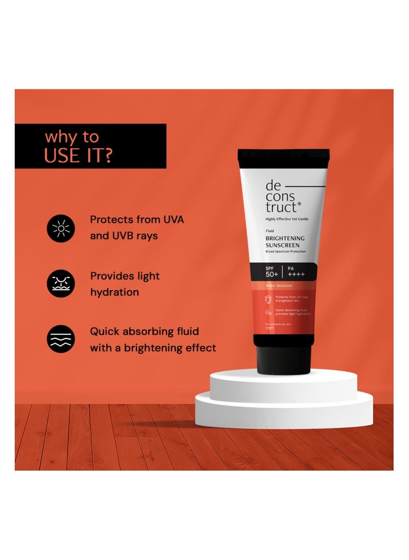 ديكونستركت - تفكيك واقي الشمس المشرق SPF 50+ و PA++++ | واقي شمسي ندى يدوم لمدة 8 ساعات | للبشرة الجافة | مقاوم للماء، لا يحتوي على قالب أبيض، سريع الامتصاص | للنساء والرجال | 50 جم - Image 1