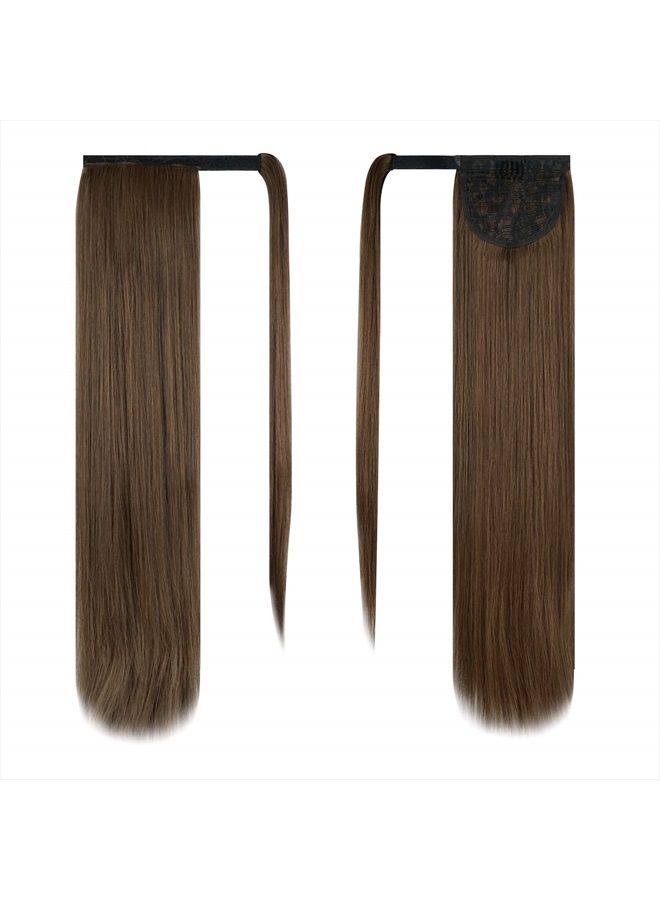 BARSDAR 24 inch Ponytail Extension Long Straight Wrap Around Clip in Synthetic Fiber Hair for Women - Golden Brown - Image 2