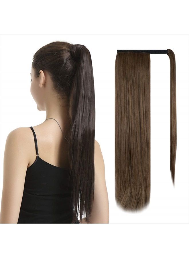 BARSDAR 24 inch Ponytail Extension Long Straight Wrap Around Clip in Synthetic Fiber Hair for Women - Golden Brown - Image 1