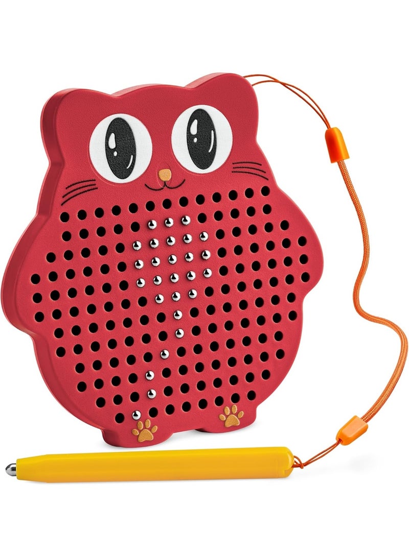 Magnetic Drawing Board, for Kids and Toddlers with Beads and Magnet Stylus Pen Magnetic Travel Toy for Airplane and Car Ride Activities for Kids, Child Brain Development (Red) - Image 1