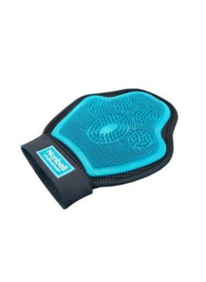 Nunbell Pet Grooming Glove, blue  and Black, Silicone Massage Brush for Pet Bathing.