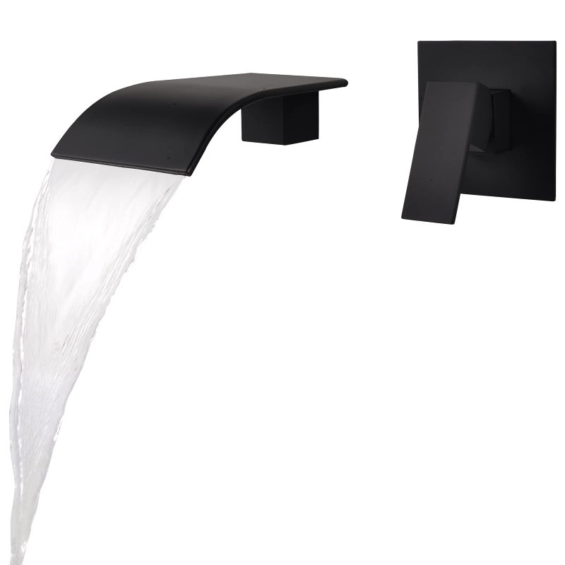 KAPHOME Matte Black Waterfall Faucet Wall MountBrass Bathroom Waterfall Tub FaucetWall Mounted Bathtub Filler TapKHBPB01U