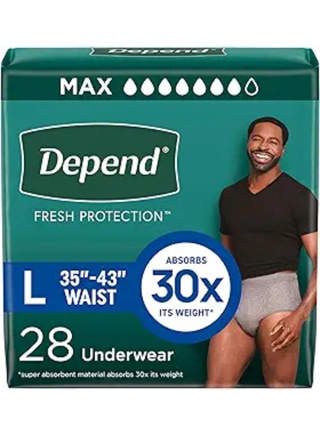Depend حماية فريش للبالغين من السلس البولي للرجال (سابقًا Depend Fit-Flex)، قابلة للتخلص، قصوى، كبيرة، رمادي، 28 قطعة، قد يختلف التعبئة - Image 3