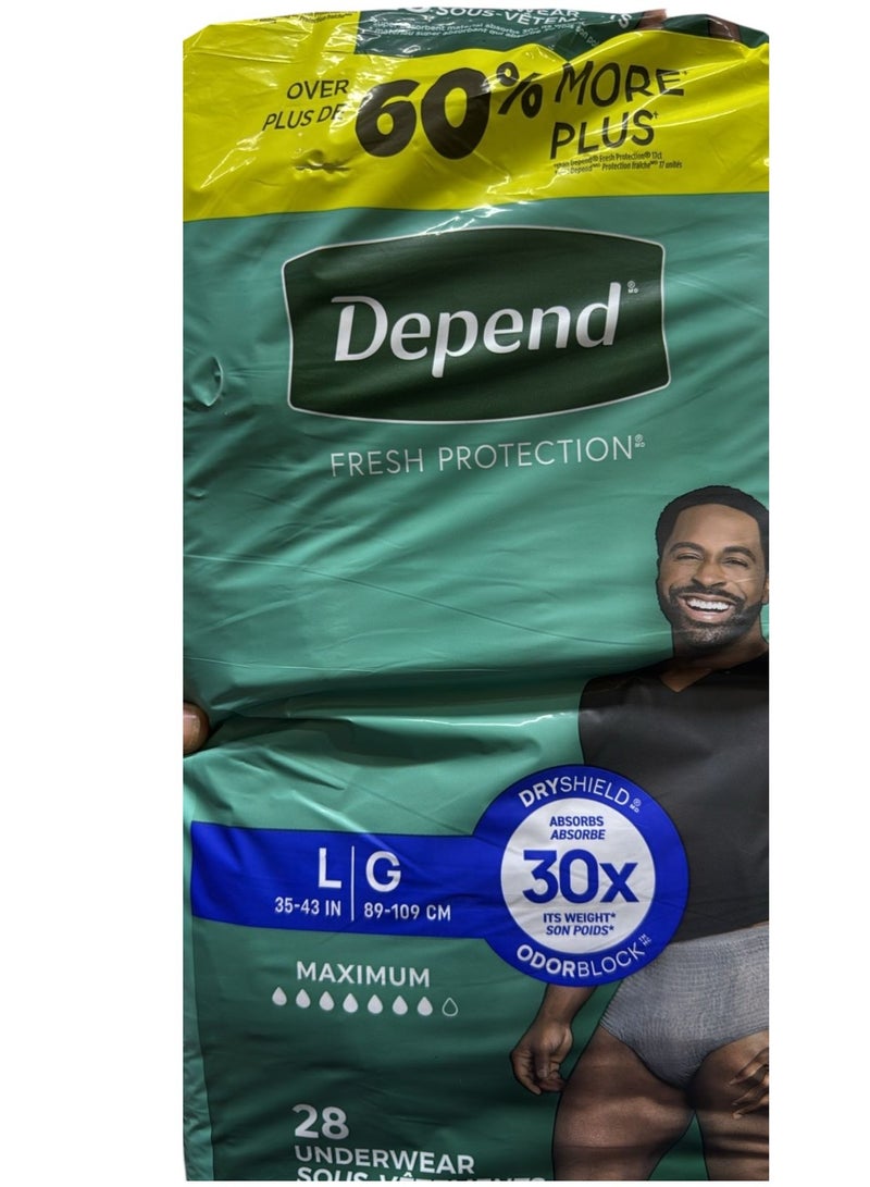 Depend حماية فريش للبالغين من السلس البولي للرجال (سابقًا Depend Fit-Flex)، قابلة للتخلص، قصوى، كبيرة، رمادي، 28 قطعة، قد يختلف التعبئة - Image 2